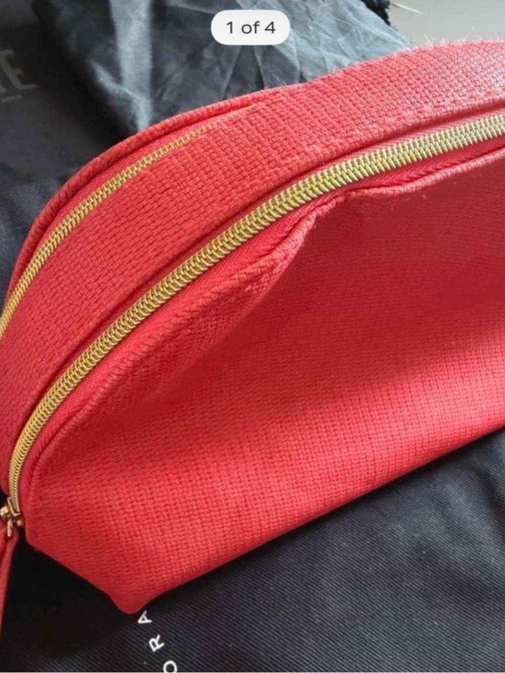 Lancome Coral Red Cosmetic Pouch with Gold Zipper